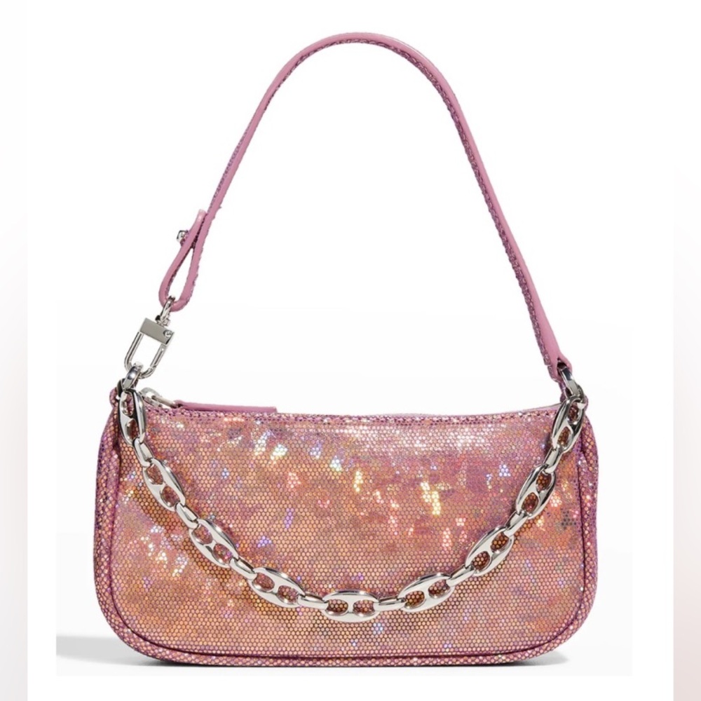 BY FAR Rachel Disco Violet Mini Hologram Leather Top Handle Bag